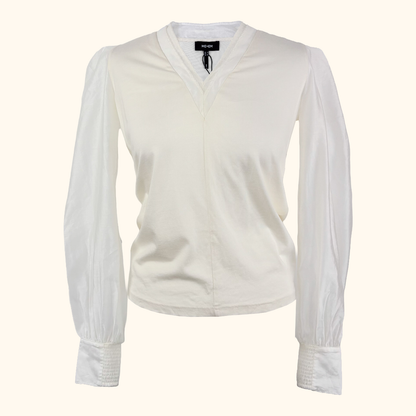 ME+EM Cream V-Neck Tulle Blouse - Size 8