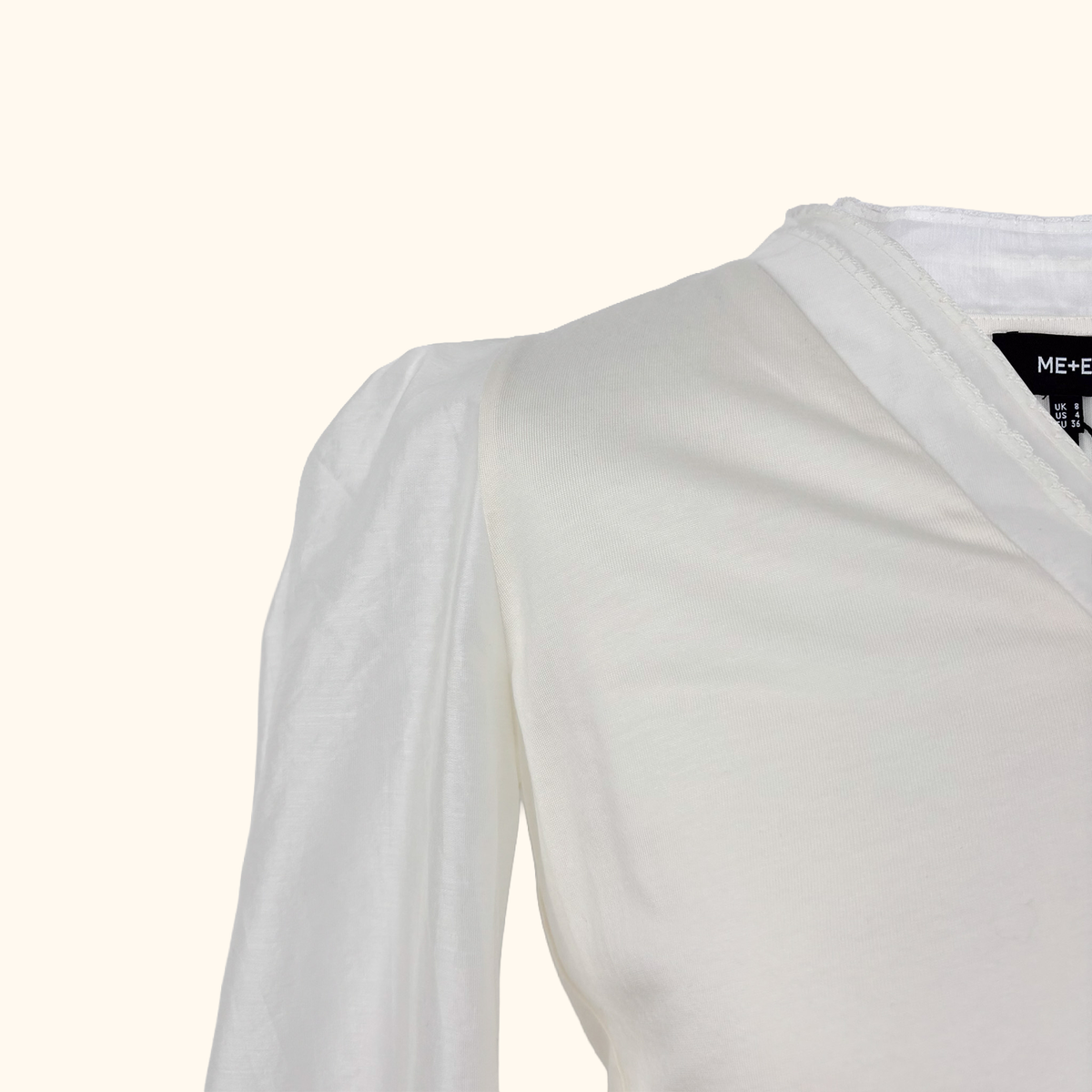 ME+EM Cream V-Neck Tulle Blouse - Size 8