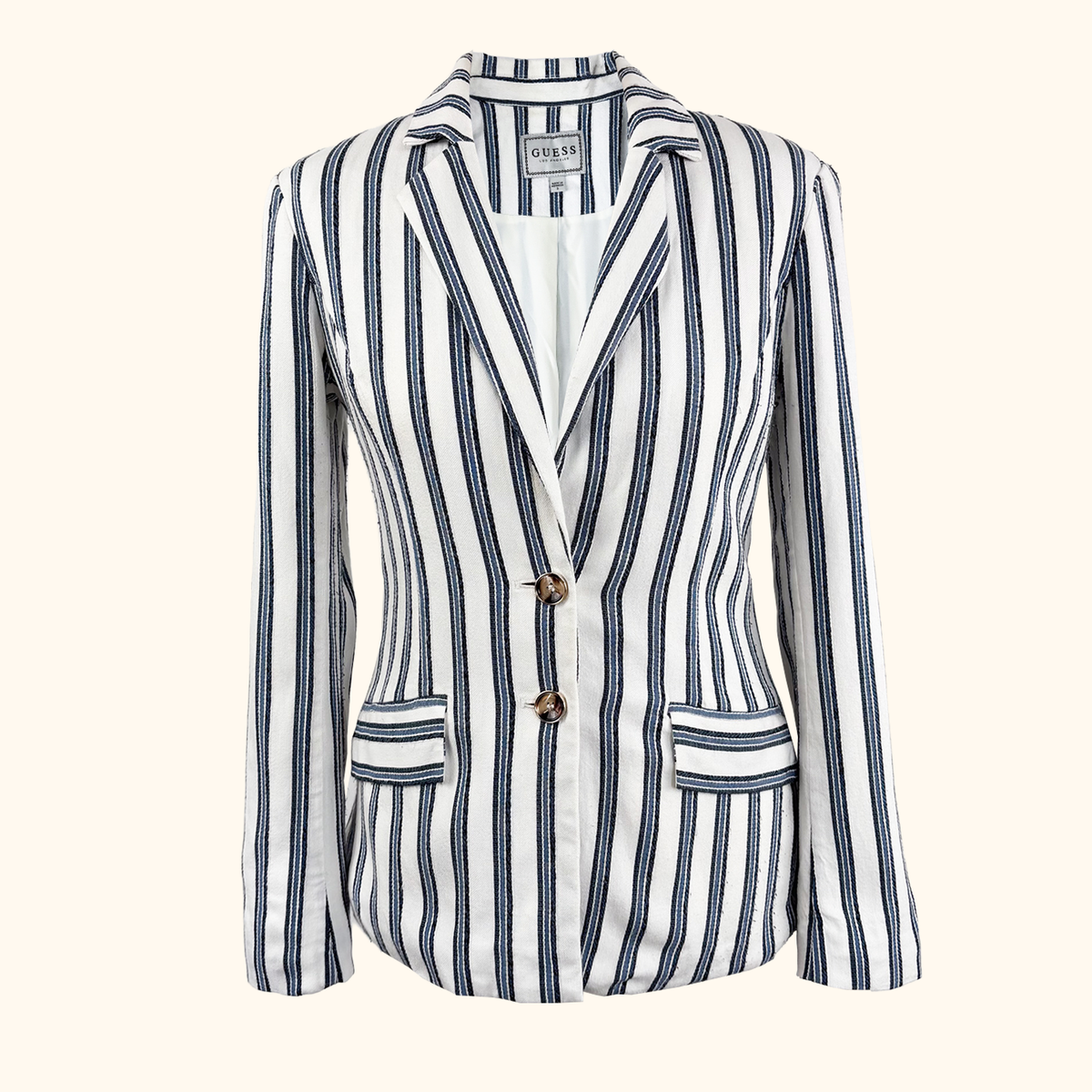 Guess Blue Striped Cotton Blend Blazer - Size 6