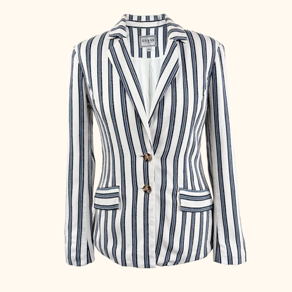 Guess Blue Striped Cotton Blend Blazer - Size 6