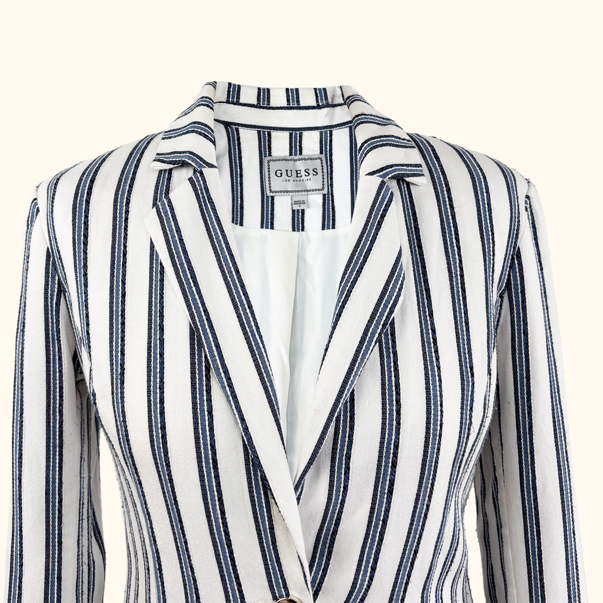 Guess Blue Striped Cotton Blend Blazer - Size 6