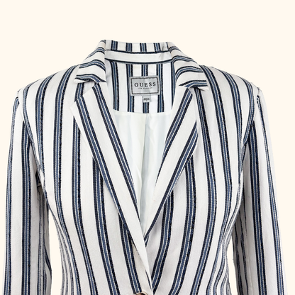 Guess Blue Striped Cotton Blend Blazer - Size 6