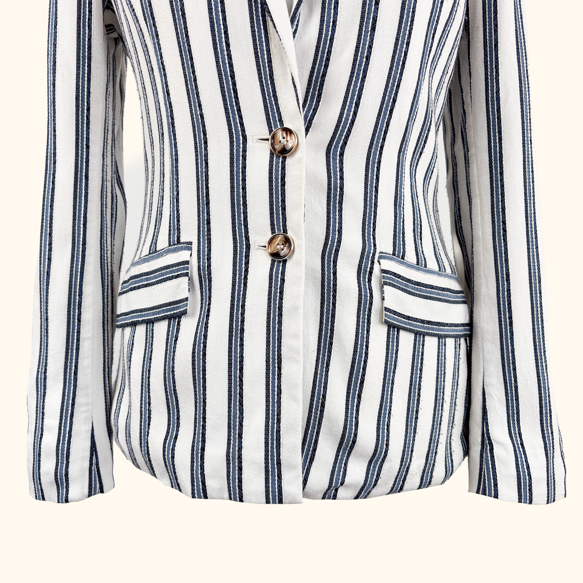 Guess Blue Striped Cotton Blend Blazer - Size 6