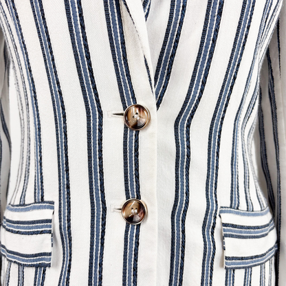 Guess Blue Striped Cotton Blend Blazer - Size 6