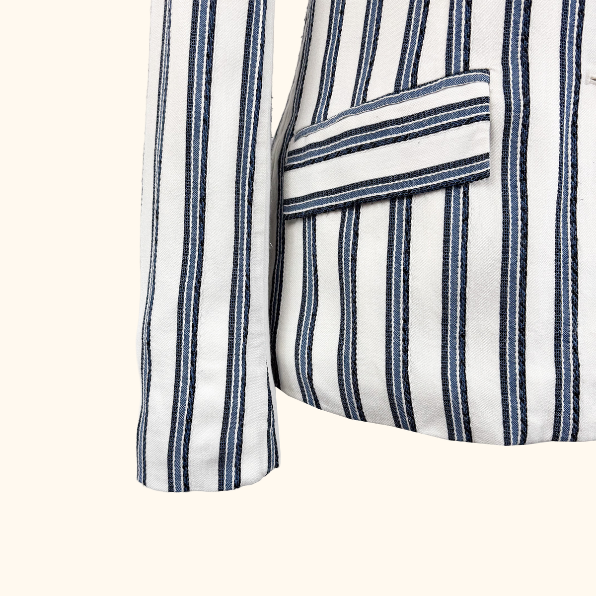 Guess Blue Striped Cotton Blend Blazer - Size 6