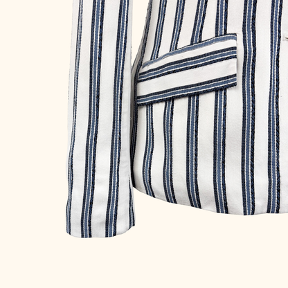 Guess Blue Striped Cotton Blend Blazer - Size 6