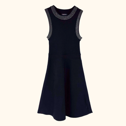 Morgan Black Ribbed Skater Dress - Size Small