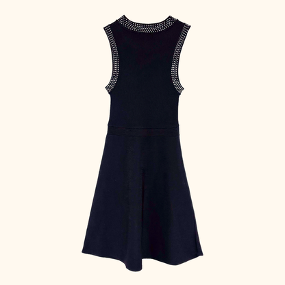 Morgan Black Ribbed Skater Dress - Size Small