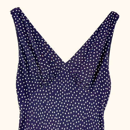 Rixo Sandrine Navy Polka Dot Midi Dress - Size 12