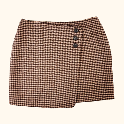Sezane Peter Houndstooth Brown Wool Skirt - Size 12