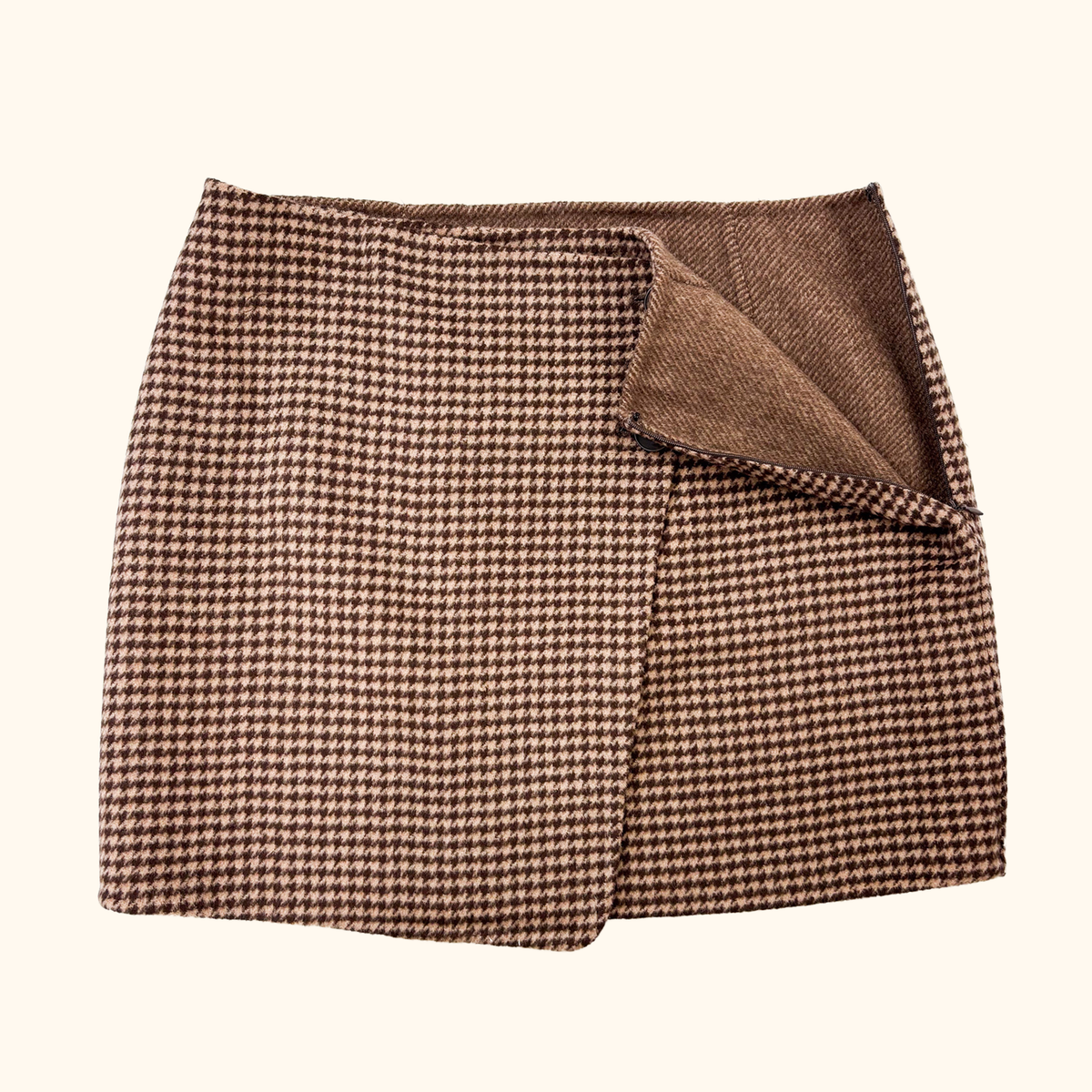 Sezane Peter Houndstooth Brown Wool Skirt - Size 12