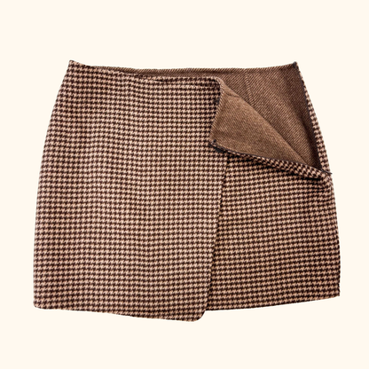 Sezane Peter Houndstooth Brown Wool Skirt - Size 12