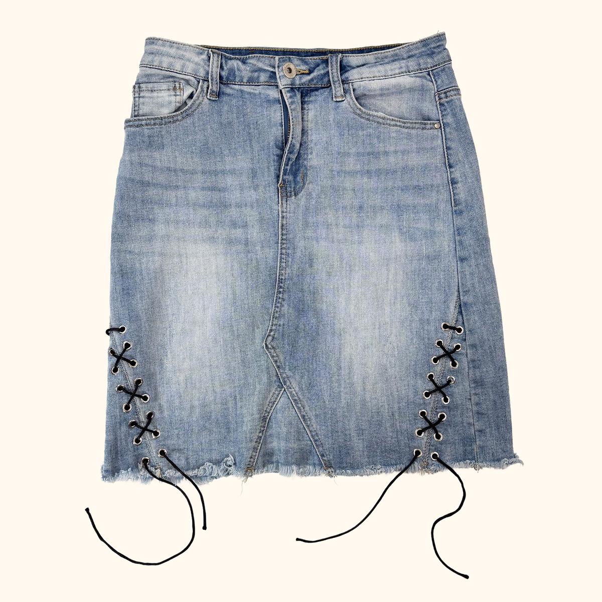 Redial Lace Up Denim Mini Skirt - Size 8