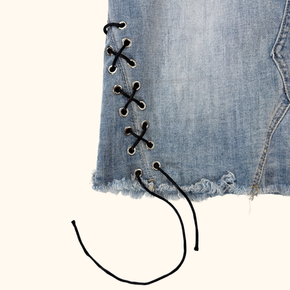 Redial Lace Up Denim Mini Skirt - Size 8