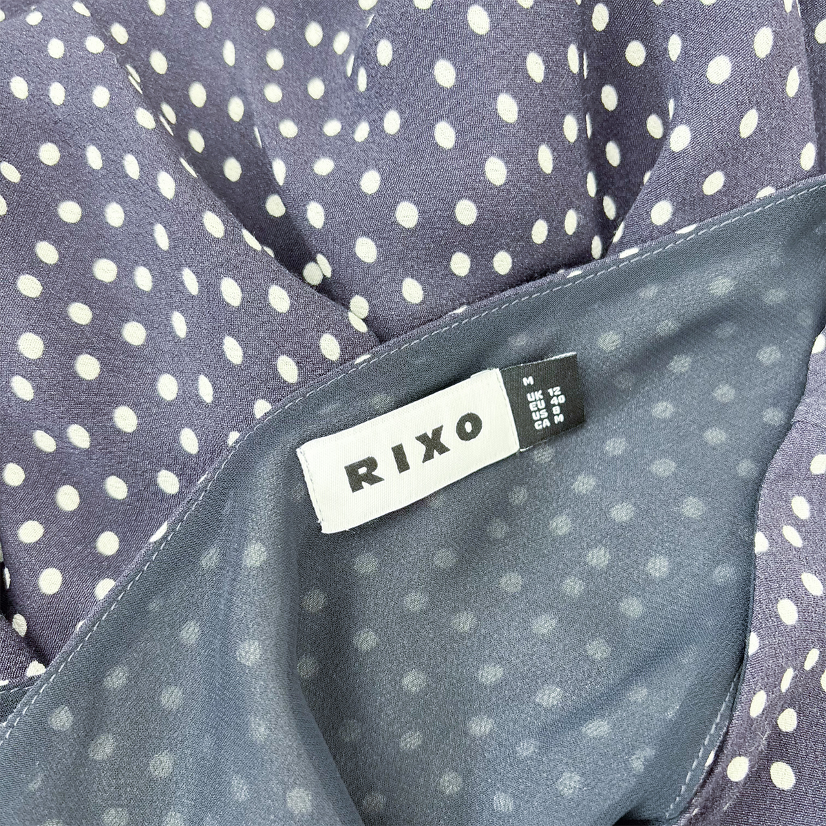 Rixo Sandrine Navy Polka Dot Midi Dress - Size 12