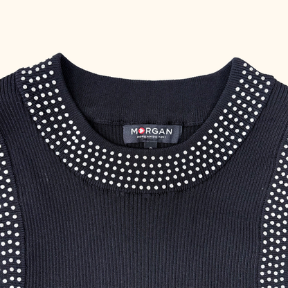 Morgan Black Ribbed Skater Dress - Size Small