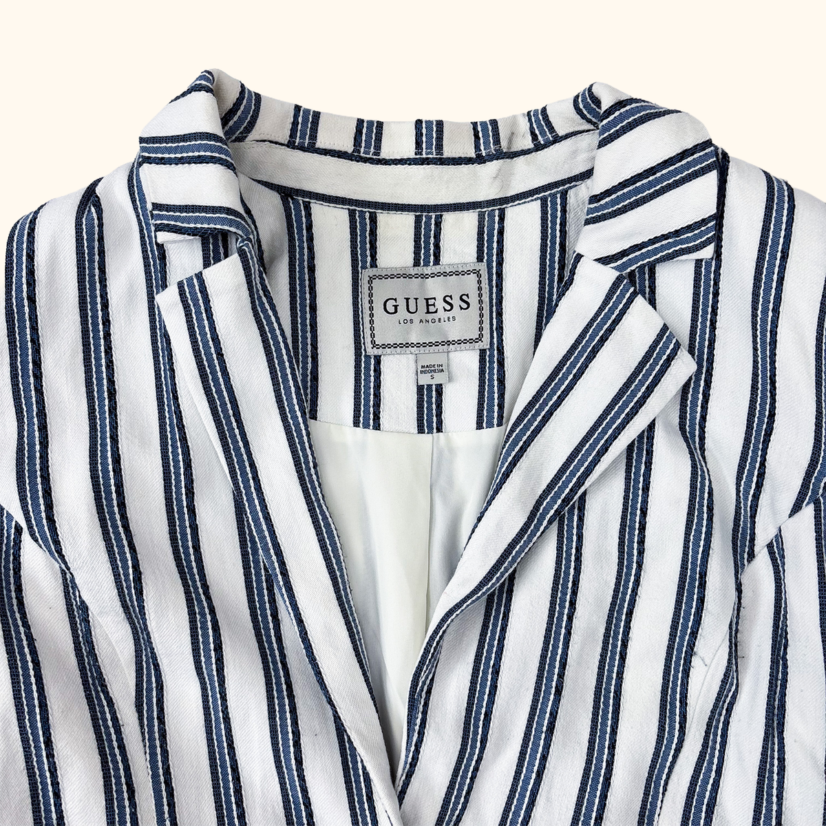Guess Blue Striped Cotton Blend Blazer - Size 6