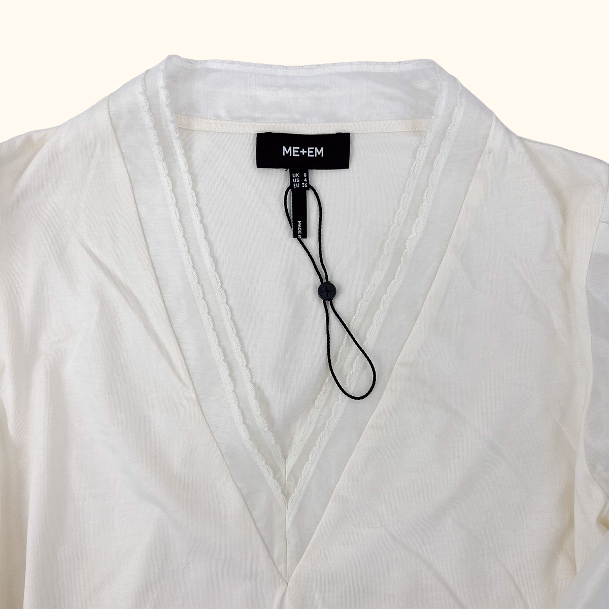 ME+EM Cream V-Neck Tulle Blouse - Size 8
