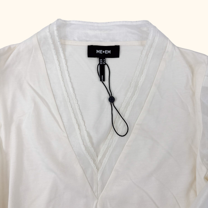 ME+EM Cream V-Neck Tulle Blouse - Size 8