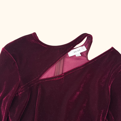 Reiss Burgundy Velvet Midi Dress - Size 6