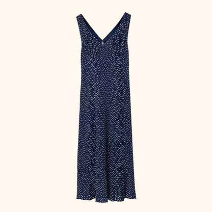Rixo Sandrine Navy Polka Dot Midi Dress - Size 12