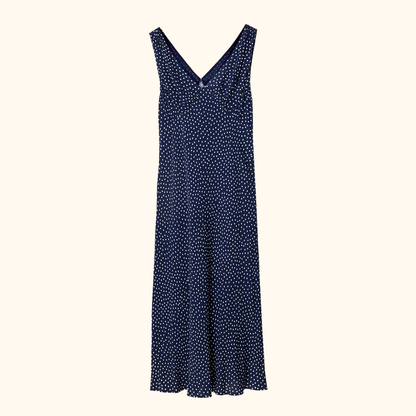 Rixo Sandrine Navy Polka Dot Midi Dress - Size 12