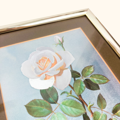 Framed Metallic Fabric Rose Wall Art