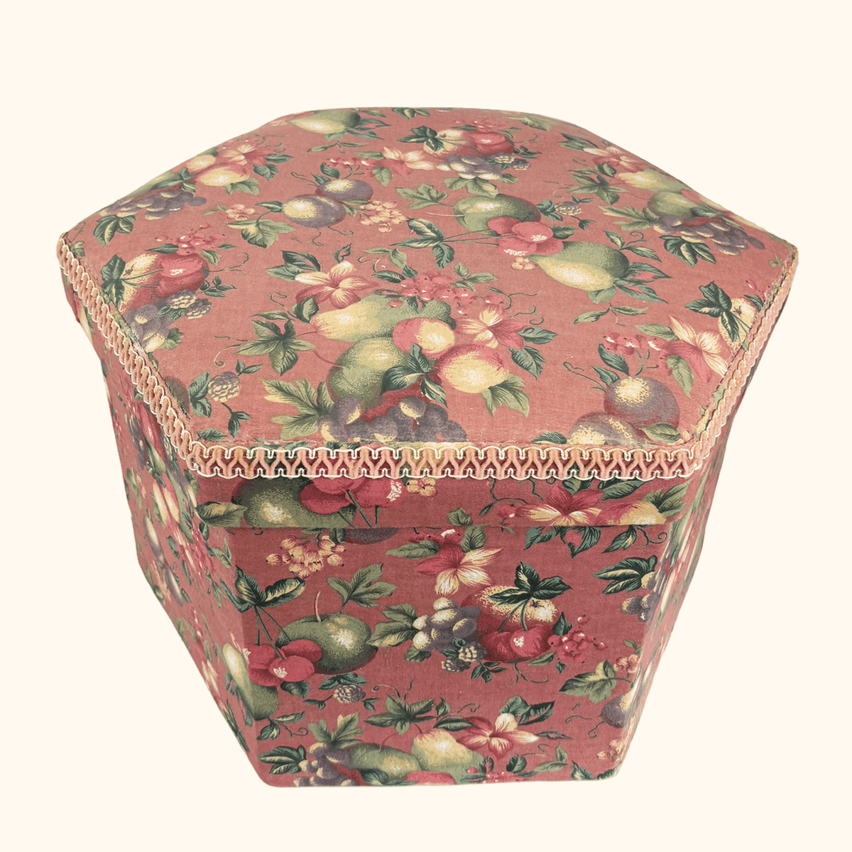 Pink Fabric Sewing Box Large Hexagonal Ottoman Storage