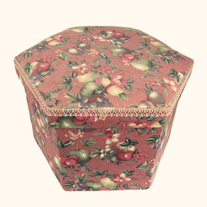 Pink Fabric Sewing Box Large Hexagonal Ottoman Storage