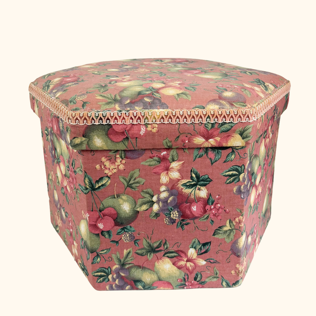 Pink Fabric Sewing Box Large Hexagonal Ottoman Storage
