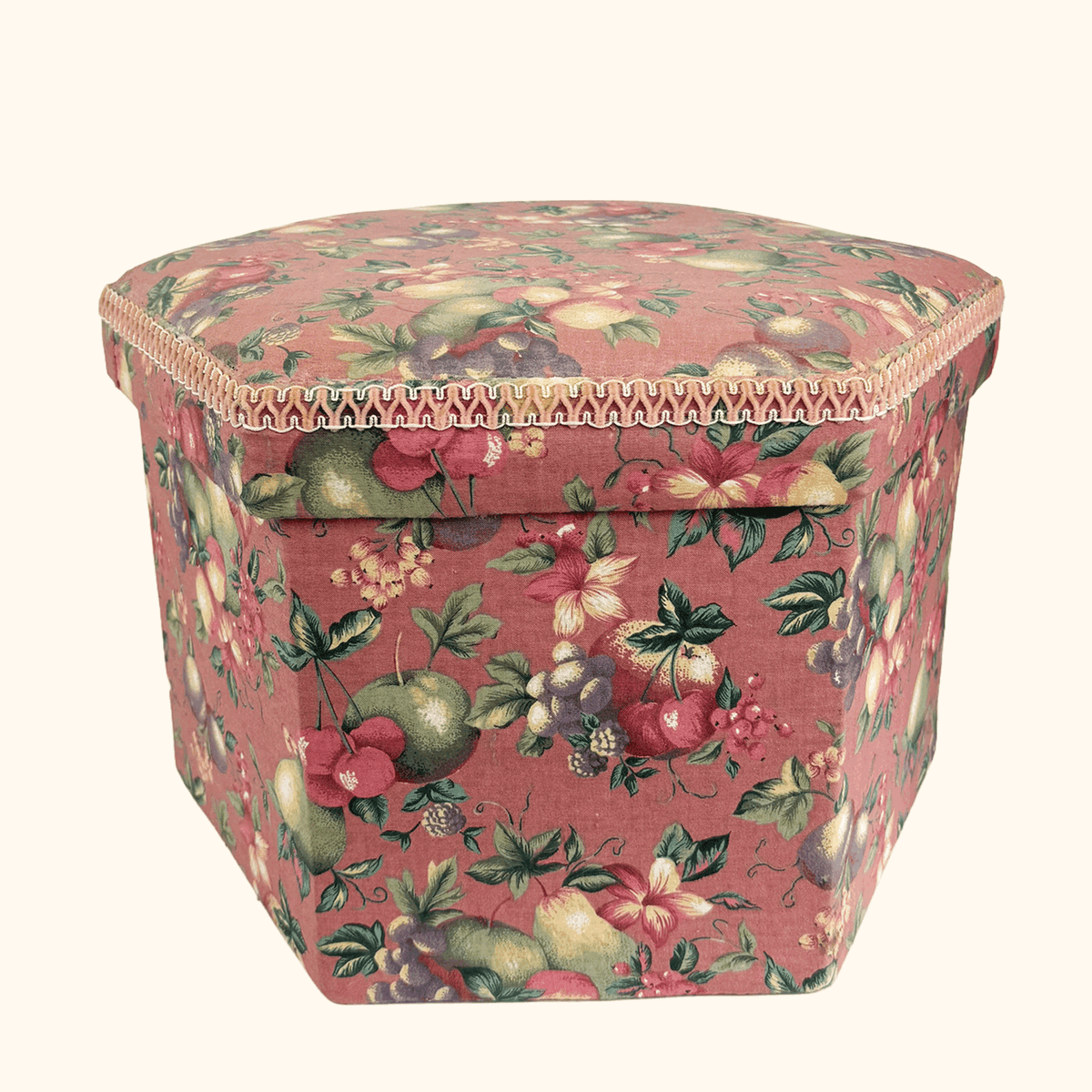 Pink Fabric Sewing Box Large Hexagonal Ottoman Storage