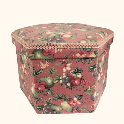 Pink Fabric Sewing Box Large Hexagonal Ottoman Storage