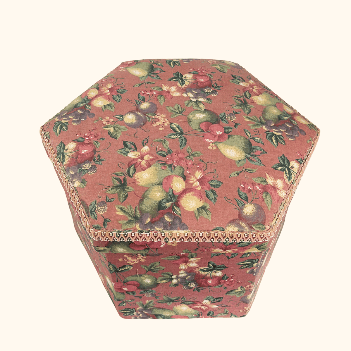 Pink Fabric Sewing Box Large Hexagonal Ottoman Storage