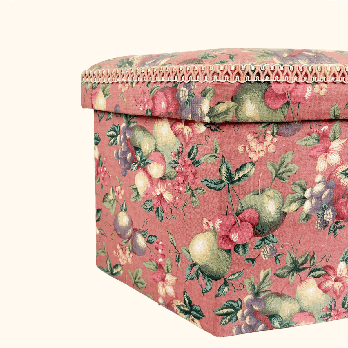 Pink Fabric Sewing Box Large Hexagonal Ottoman Storage