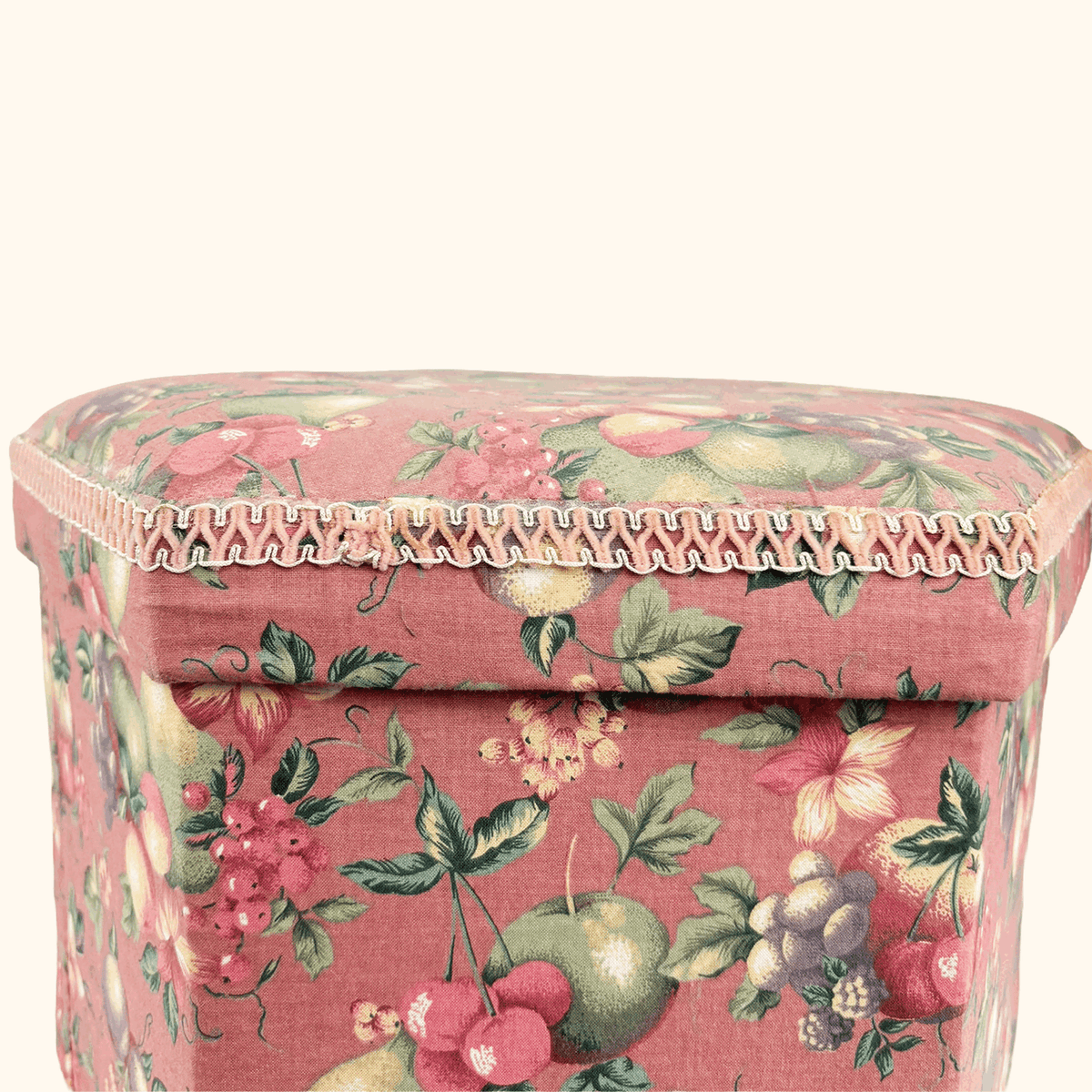 Pink Fabric Sewing Box Large Hexagonal Ottoman Storage