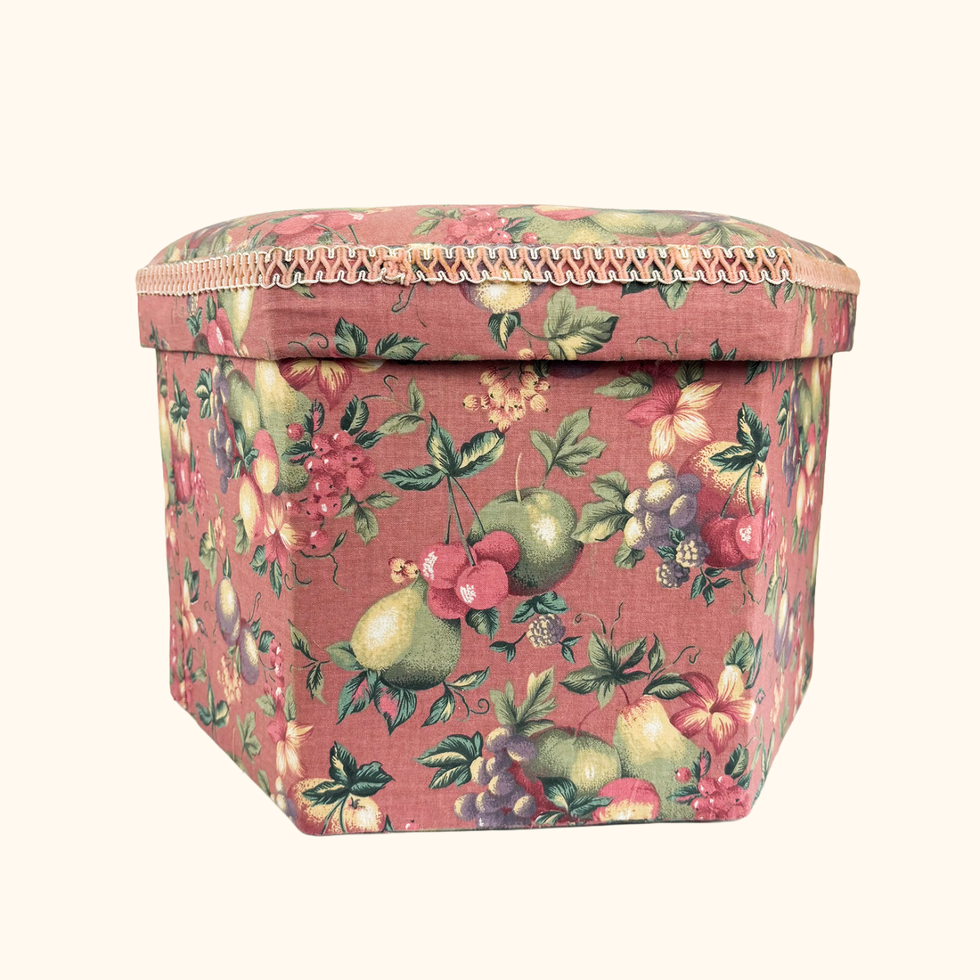 Pink Fabric Sewing Box Large Hexagonal Ottoman Storage