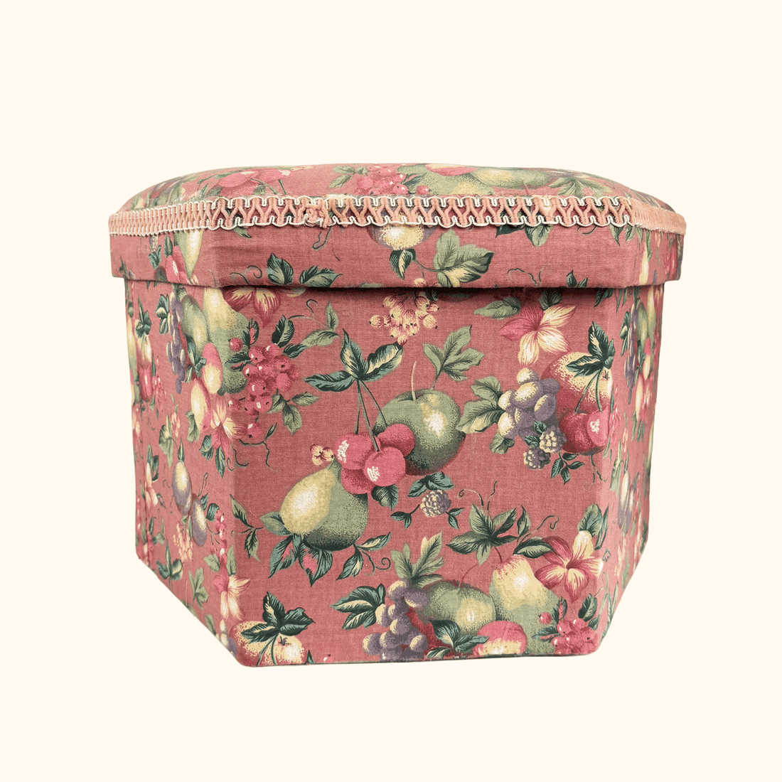 Pink Fabric Sewing Box Large Hexagonal Ottoman Storage