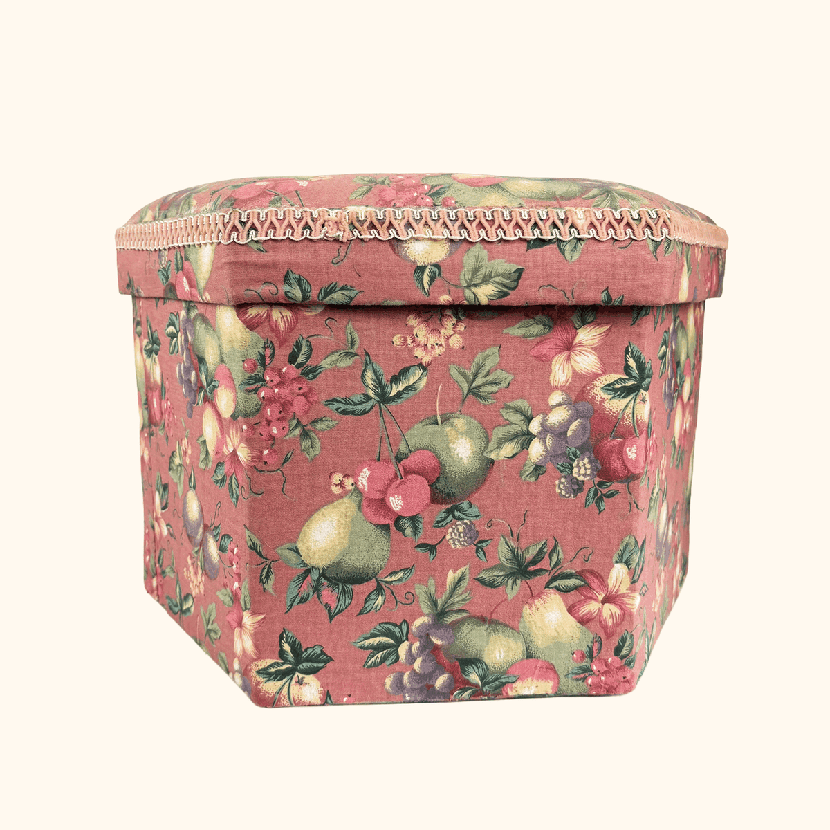 Pink Fabric Sewing Box Large Hexagonal Ottoman Storage
