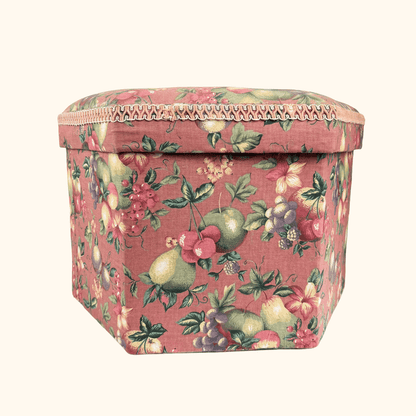 Pink Fabric Sewing Box Large Hexagonal Ottoman Storage