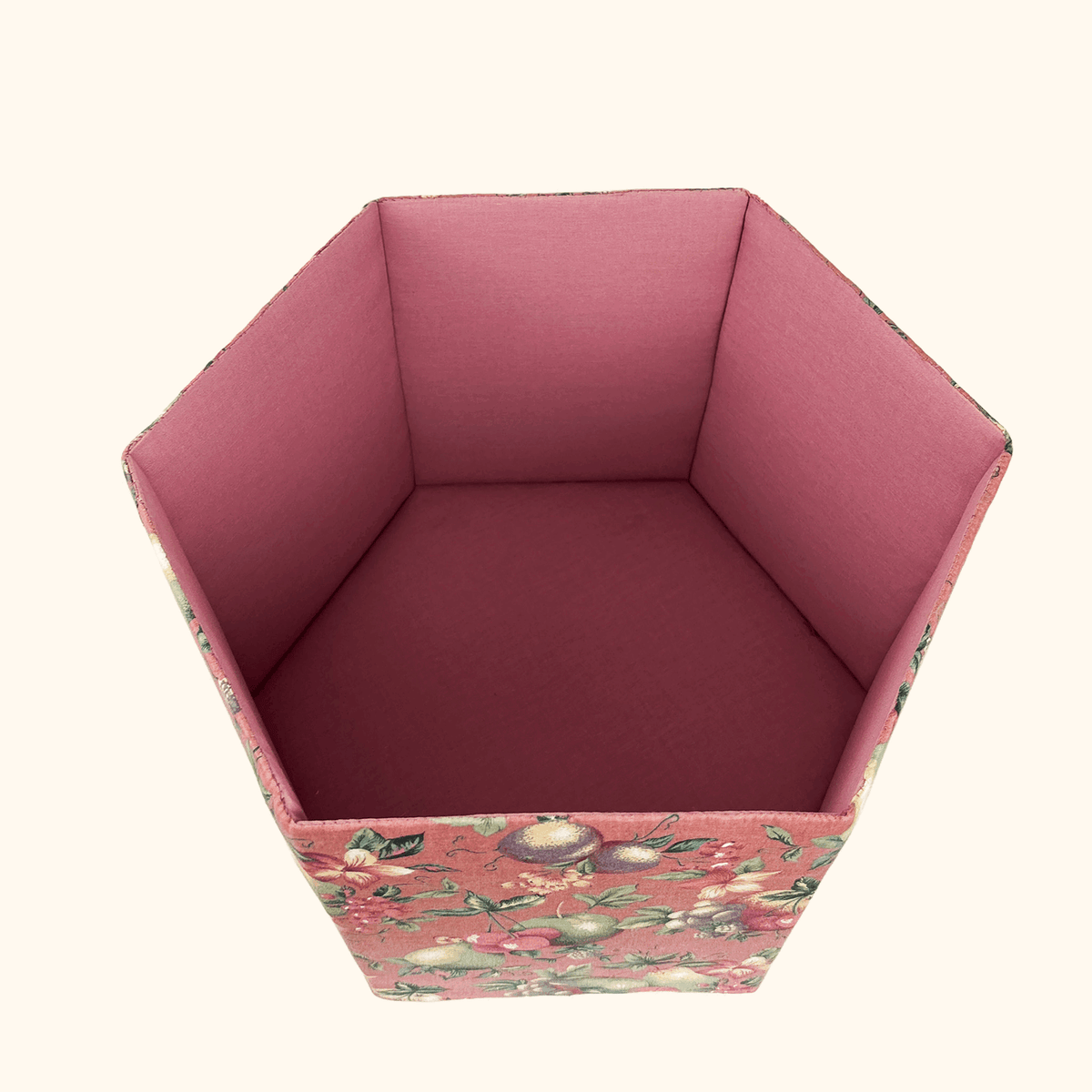 Pink Fabric Sewing Box Large Hexagonal Ottoman Storage