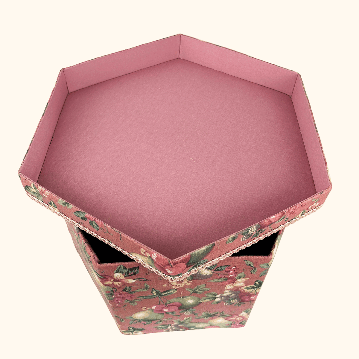 Pink Fabric Sewing Box Large Hexagonal Ottoman Storage