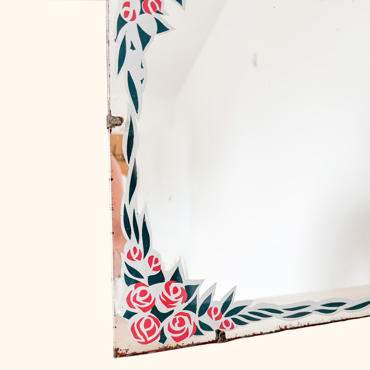 Vintage Art Deco Rose Decal Wall Mirror