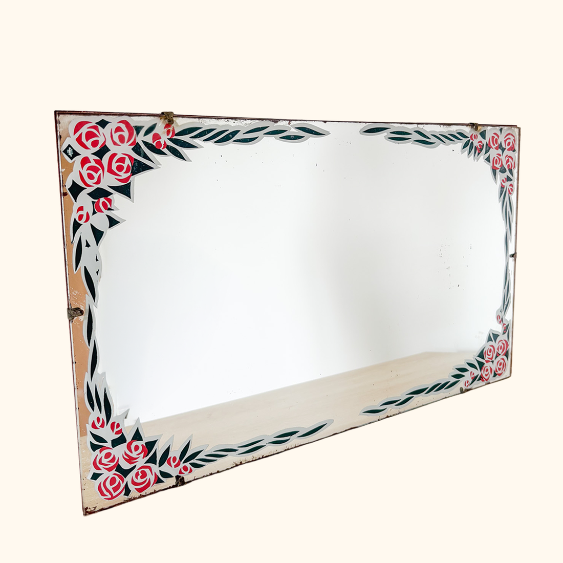 Vintage Art Deco Rose Decal Wall Mirror