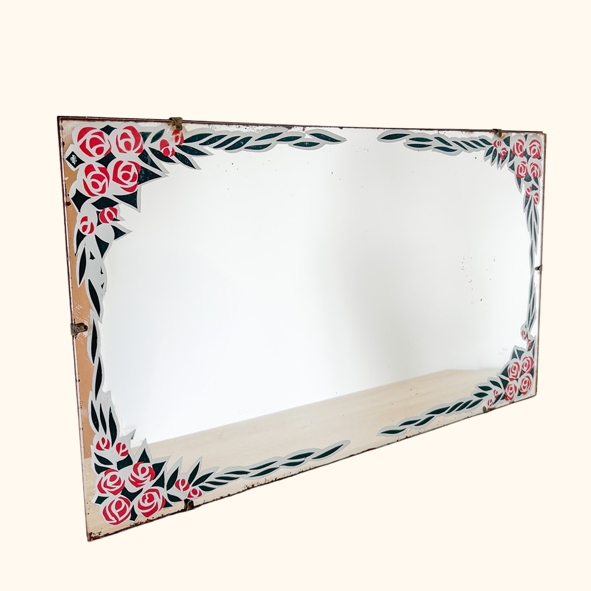Vintage Art Deco Rose Decal Wall Mirror