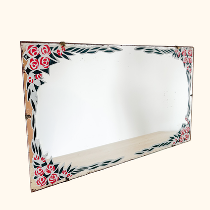 Vintage Art Deco Rose Decal Wall Mirror