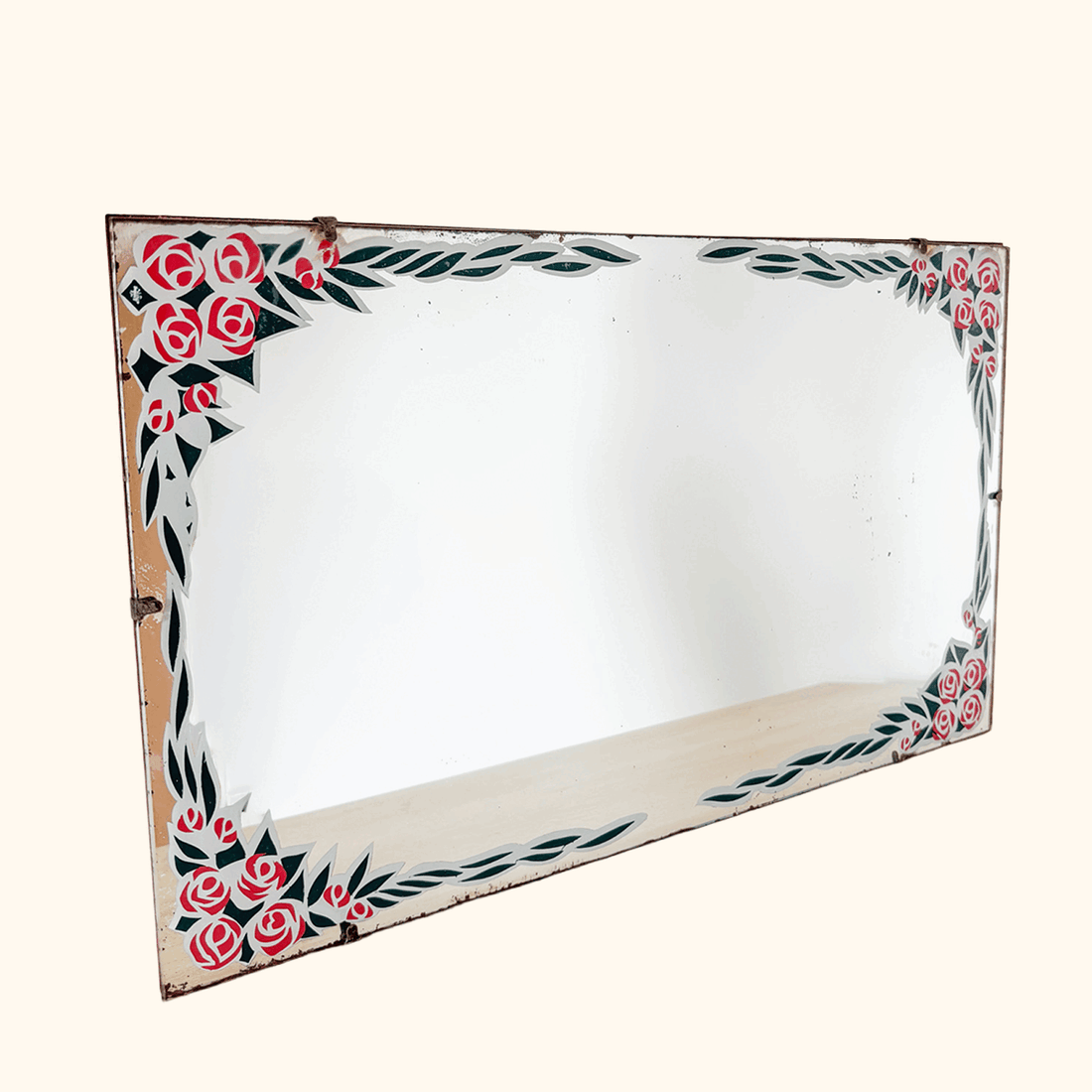 Vintage Art Deco Rose Decal Wall Mirror