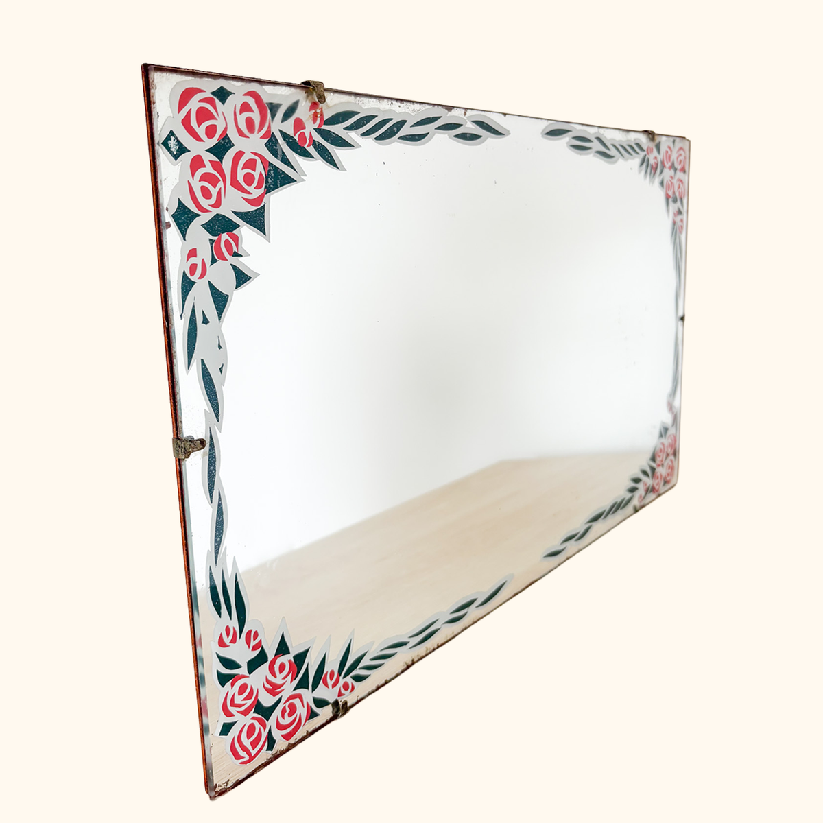 Vintage Art Deco Rose Decal Wall Mirror