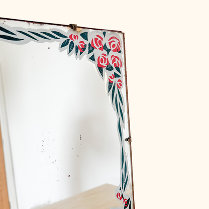 Vintage Art Deco Rose Decal Wall Mirror