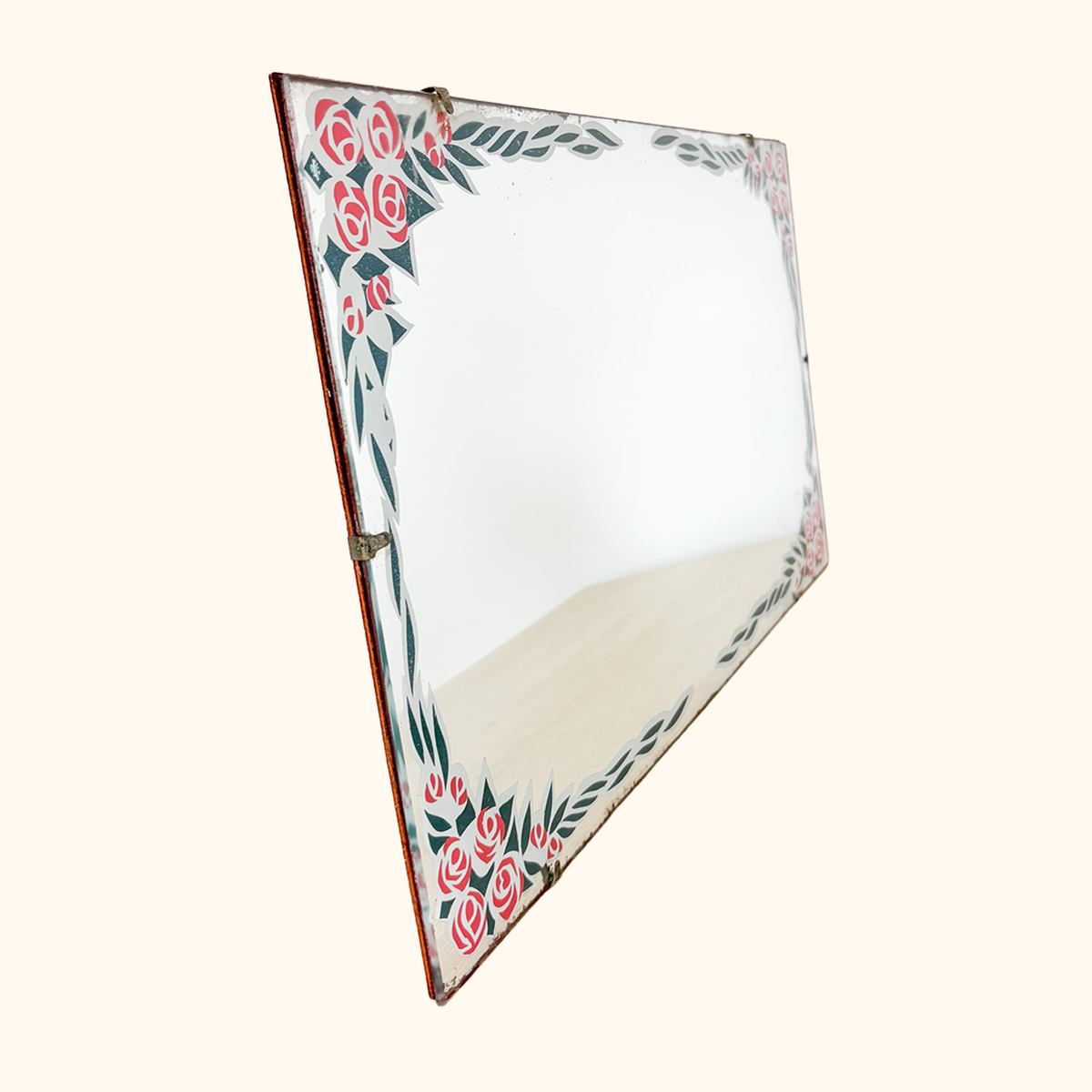 Vintage Art Deco Rose Decal Wall Mirror