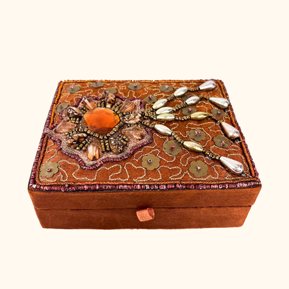 Brown Silk Beaded Jewellery Box